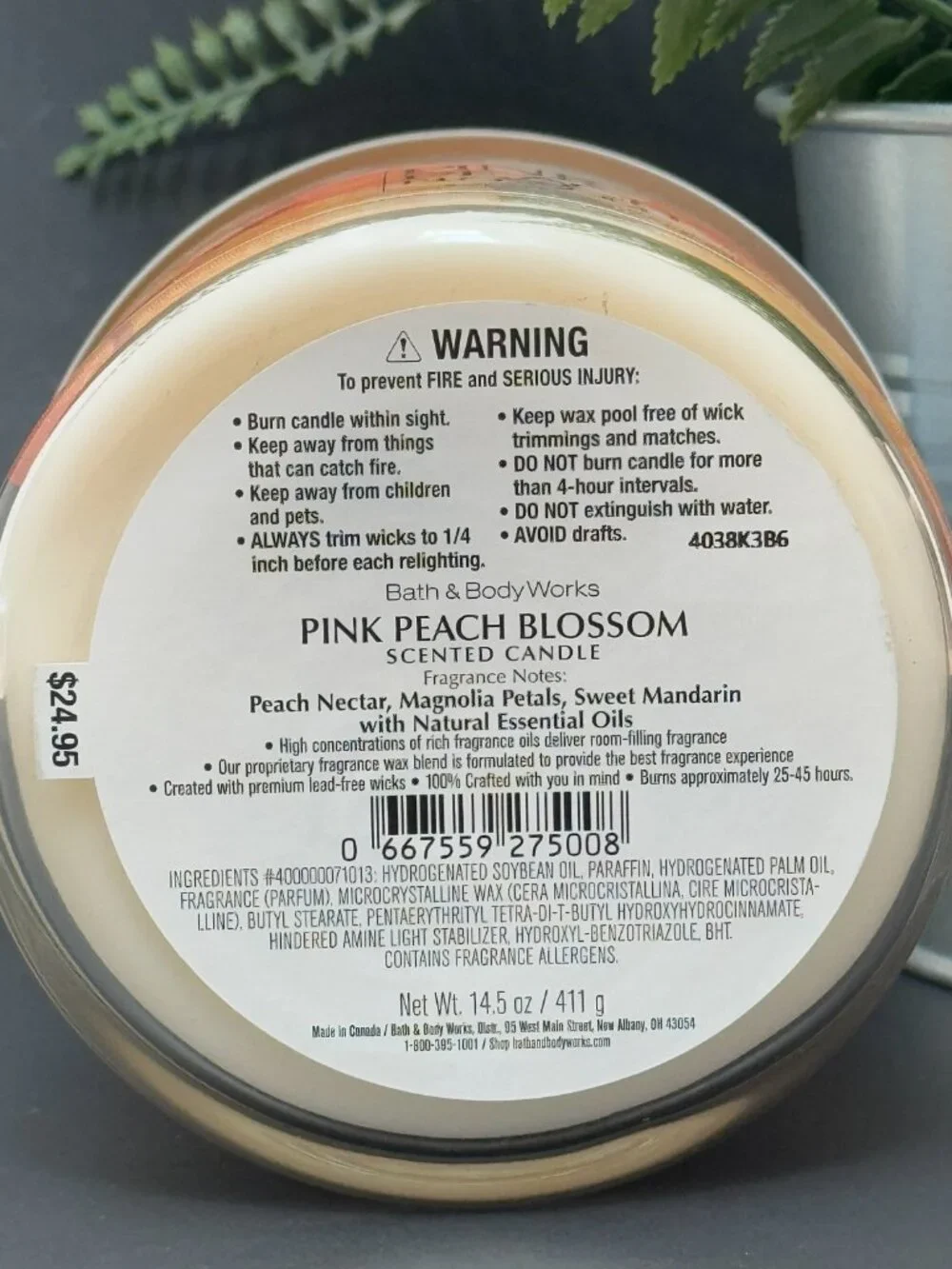 BBW Pink Peach Blossom Bath & Body Works 3 Wick Candle